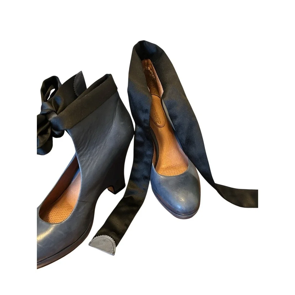 Corso Como Women's Leather Dodie Bow Tie Wedge Shoes Size‎ 7,5 Blue Comfortable